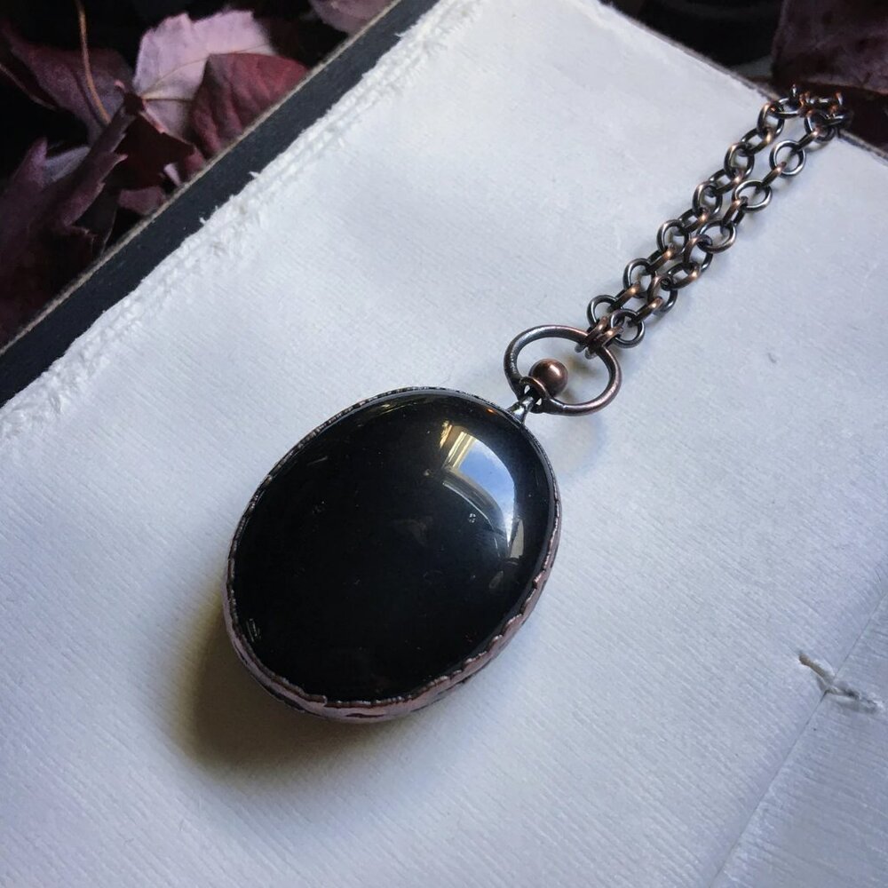 Spinning Black Obsidian Scrying Necklace l Reversible Amulet by Query Eve